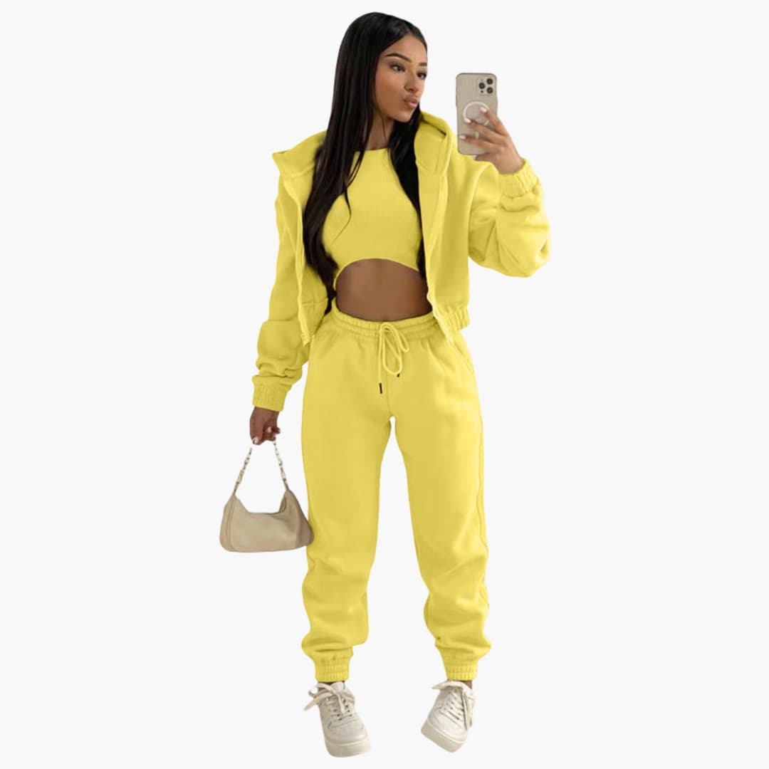 Damen-Sportset mit langärmeligem Oberteil und Hose mit Kordelzug
