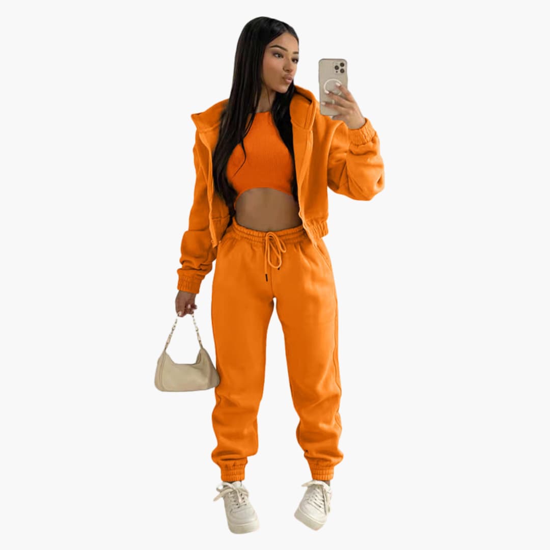 Damen-Sportset mit langärmeligem Oberteil und Hose mit Kordelzug