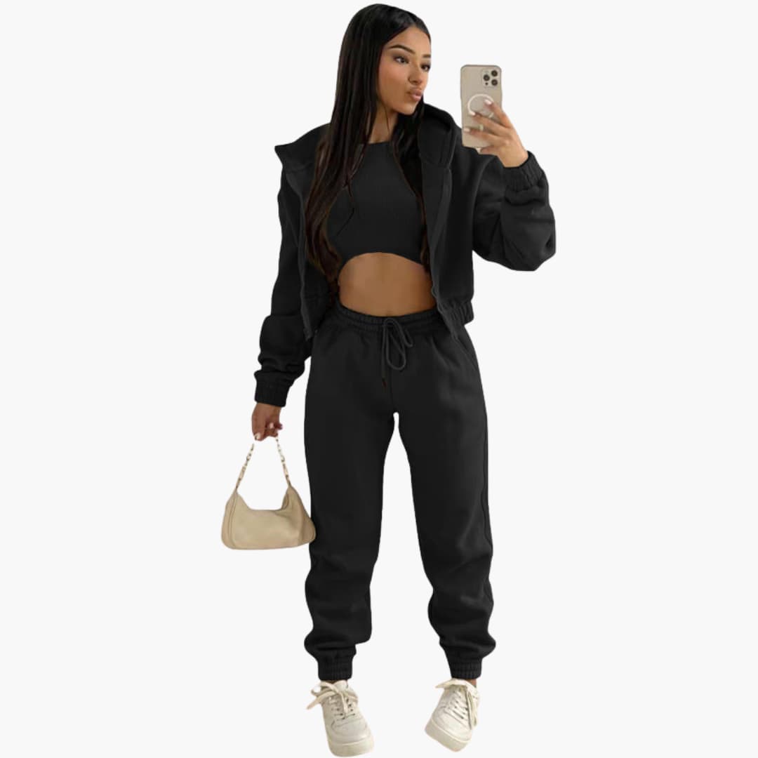 Damen-Sportset mit langärmeligem Oberteil und Hose mit Kordelzug