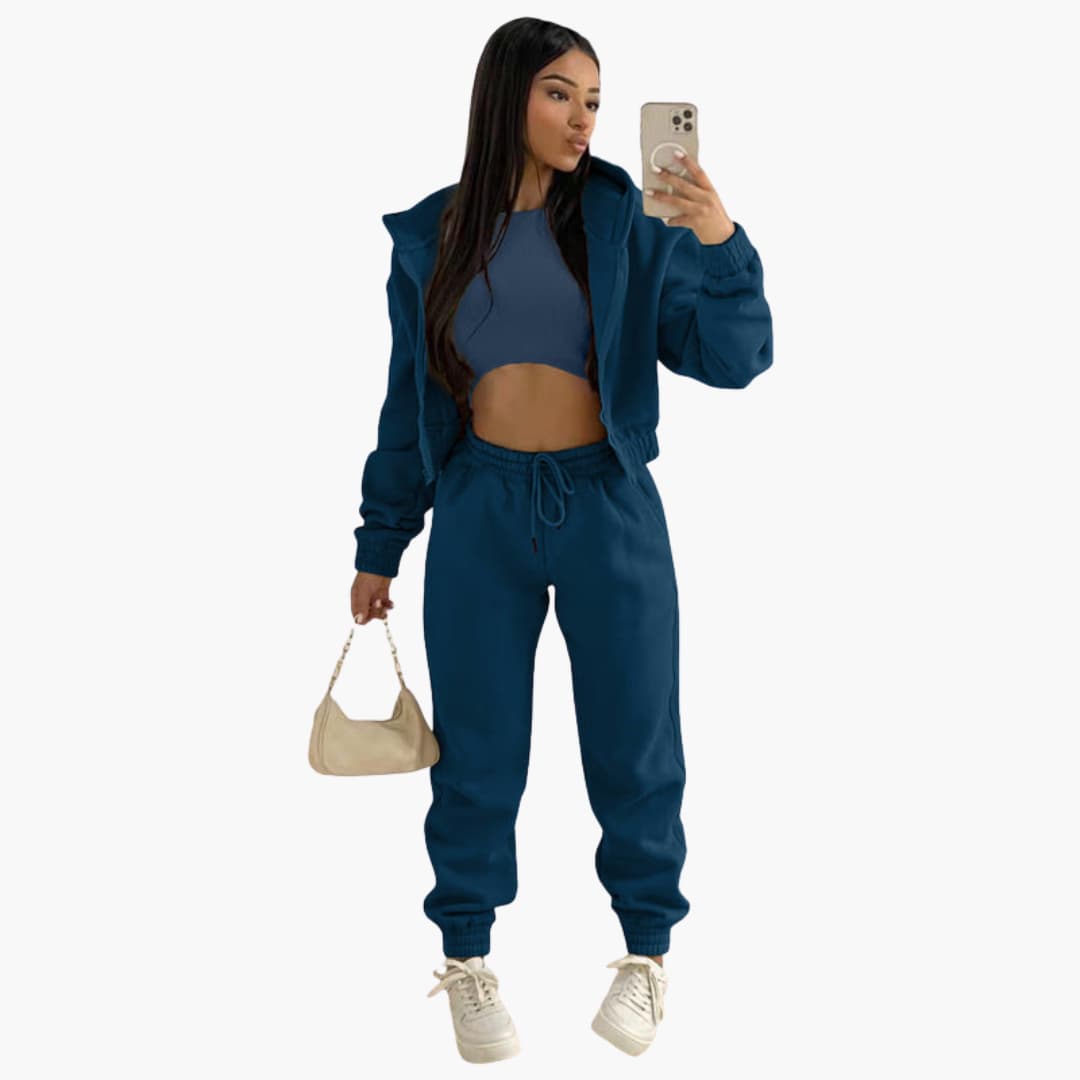 Damen-Sportset mit langärmeligem Oberteil und Hose mit Kordelzug