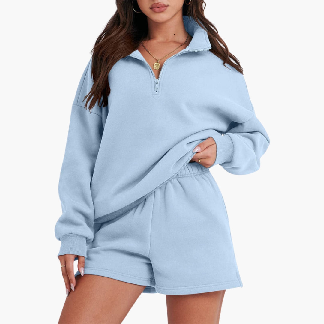 Conjunto de lazer feminino com gola alta e top com fecho éclair