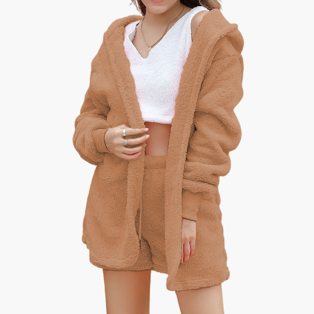 Women's leisure set with hoodie and shorts