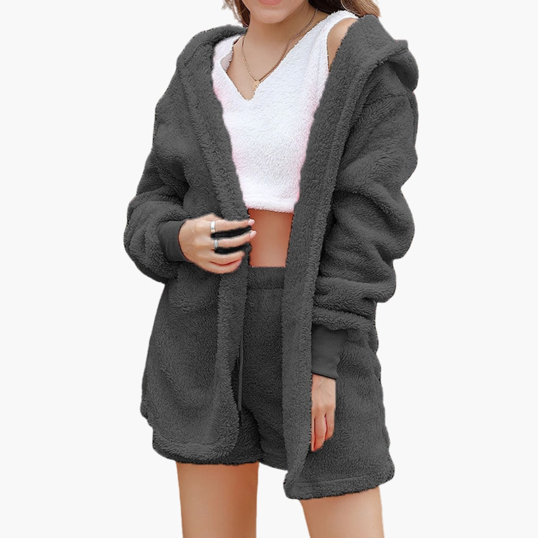 Women's leisure set with hoodie and shorts