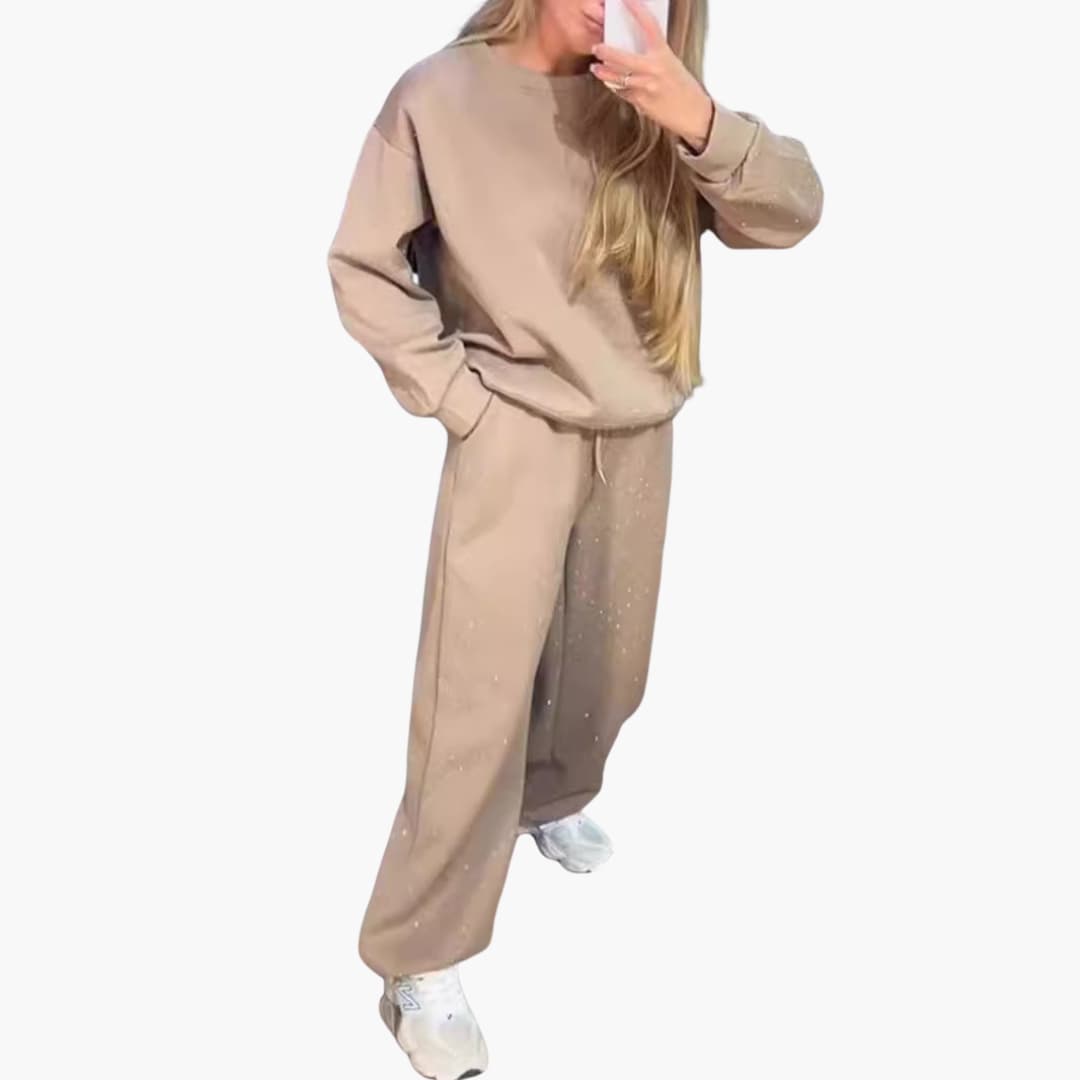 Ensemble deux-pièces pour femme avec encolure ronde et taille élastique