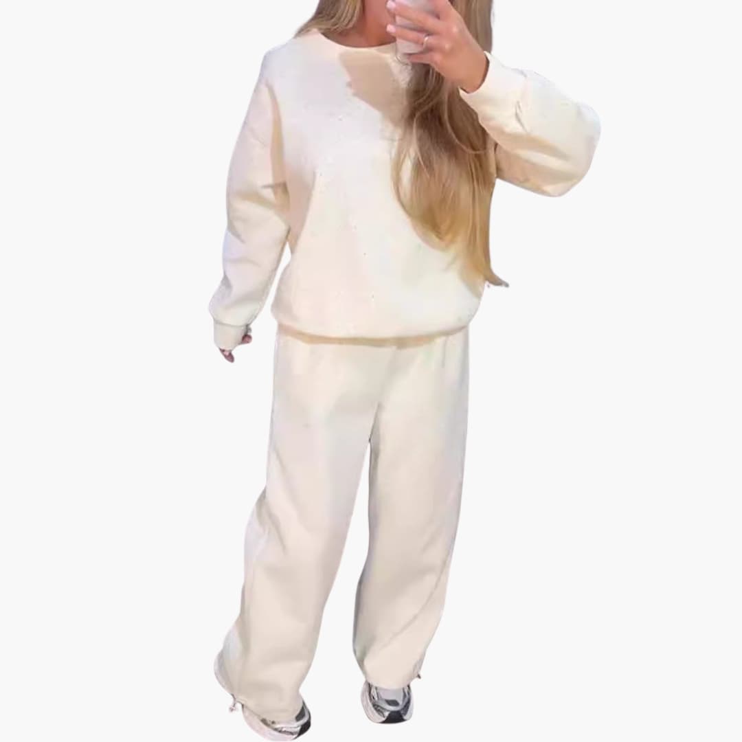 Ensemble deux-pièces pour femme avec encolure ronde et taille élastique