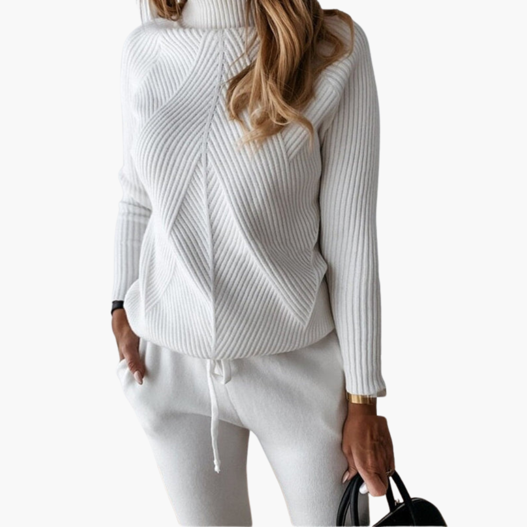 Ensemble deux-pièces pour femme avec haut à col montant et pantalon à cordon