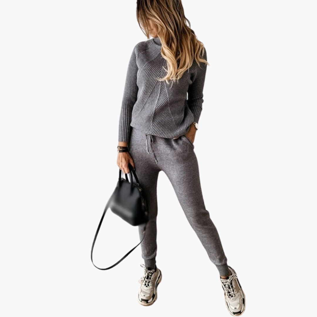 Ensemble deux-pièces pour femme avec haut à col montant et pantalon à cordon