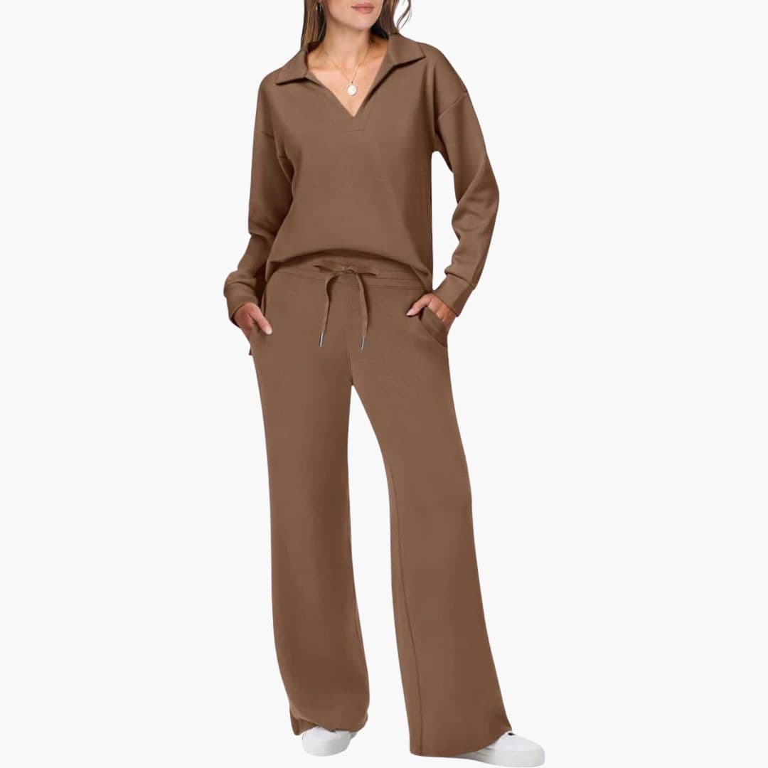 Ensemble deux pièces femme avec haut col en V