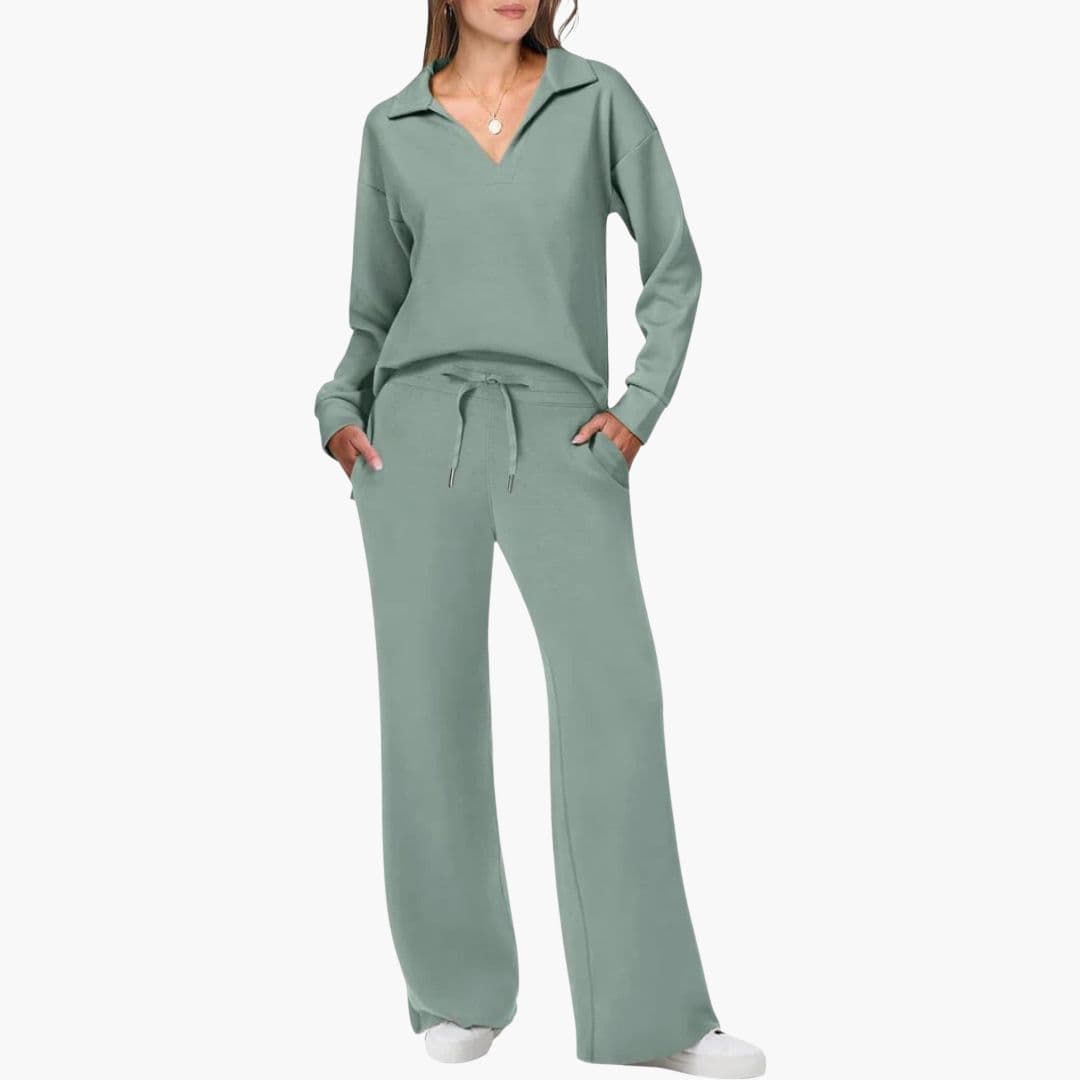 Ensemble deux pièces femme avec haut col en V