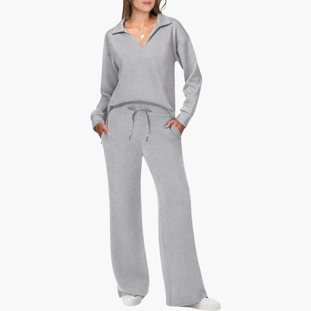 Ensemble deux pièces femme avec haut col en V