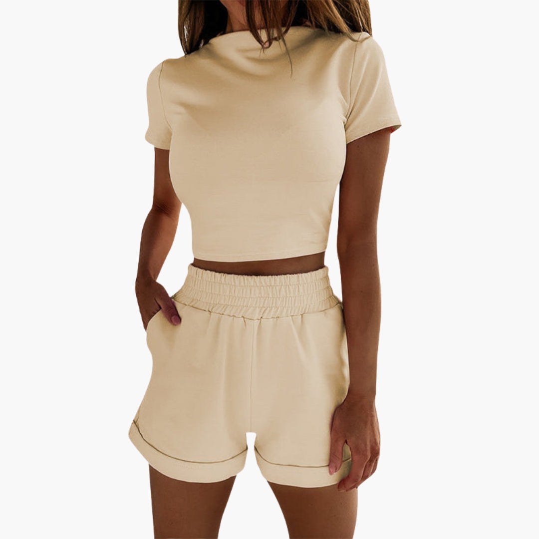 Completo due pezzi donna con top corto a maniche corte