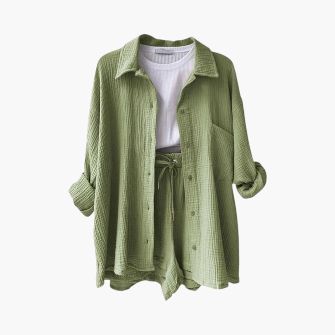 Completo due pezzi donna con camicia a bottoni