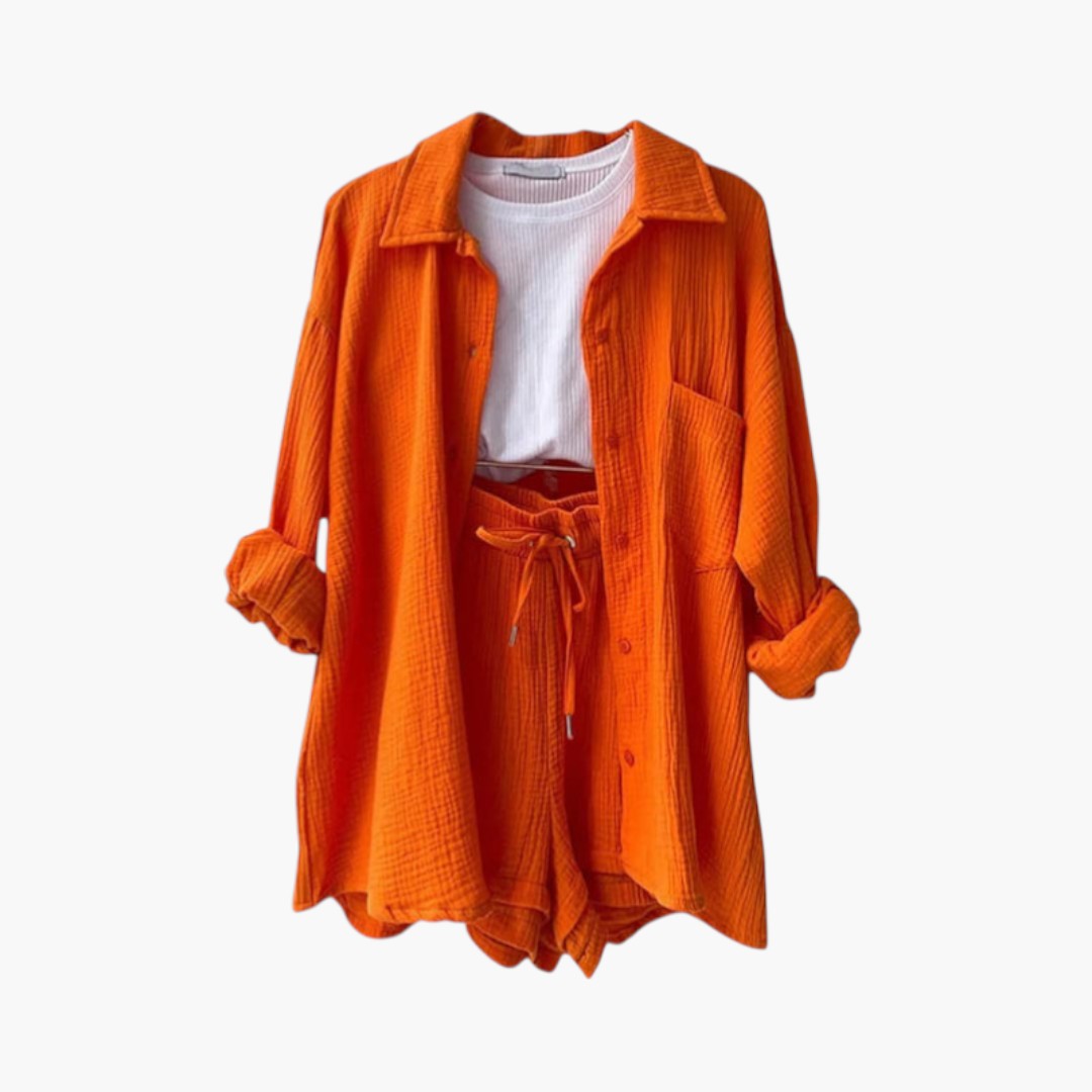 Completo due pezzi donna con camicia a bottoni