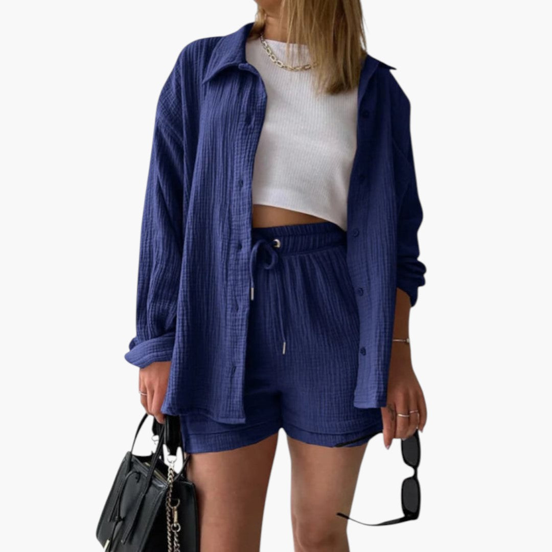 Completo due pezzi donna con camicia a bottoni
