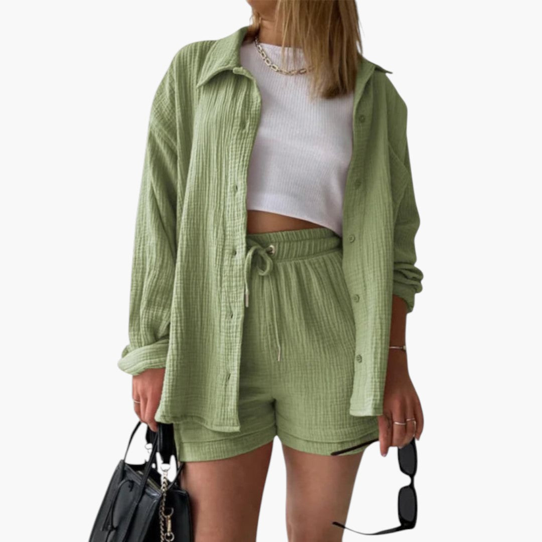 Completo due pezzi donna con camicia a bottoni