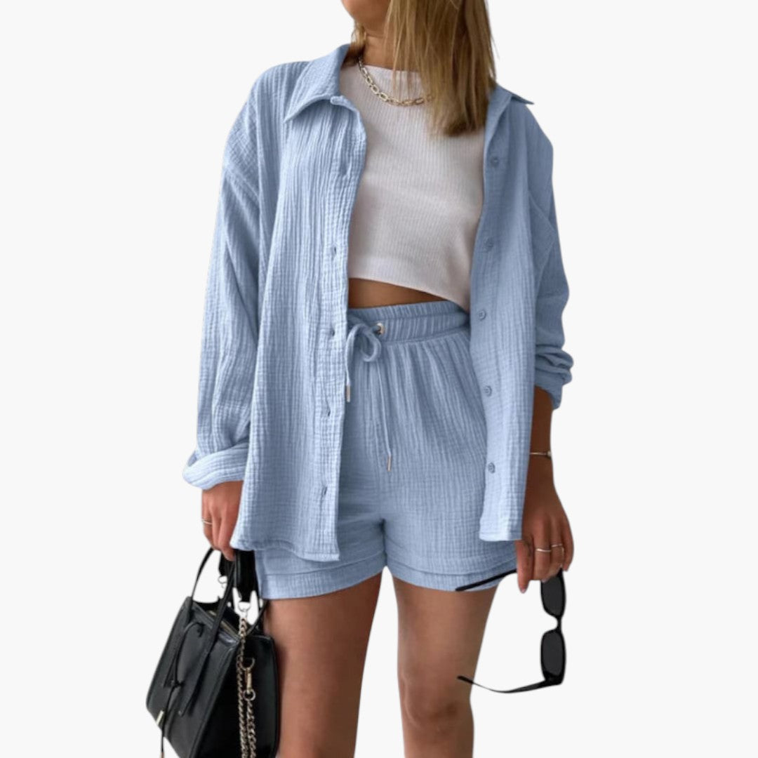 Completo due pezzi donna con camicia a bottoni