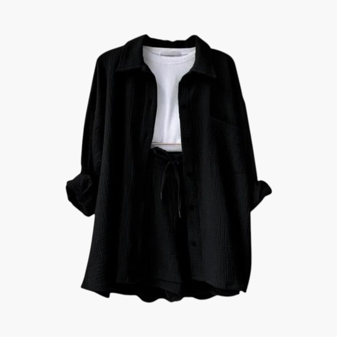 Completo due pezzi donna con camicia a bottoni
