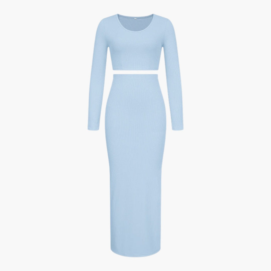 Ensemble due pezzi donna con top corto e gonna maxi