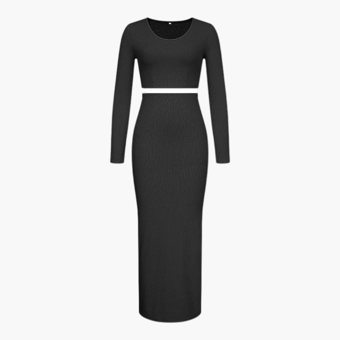 Ensemble due pezzi donna con top corto e gonna maxi