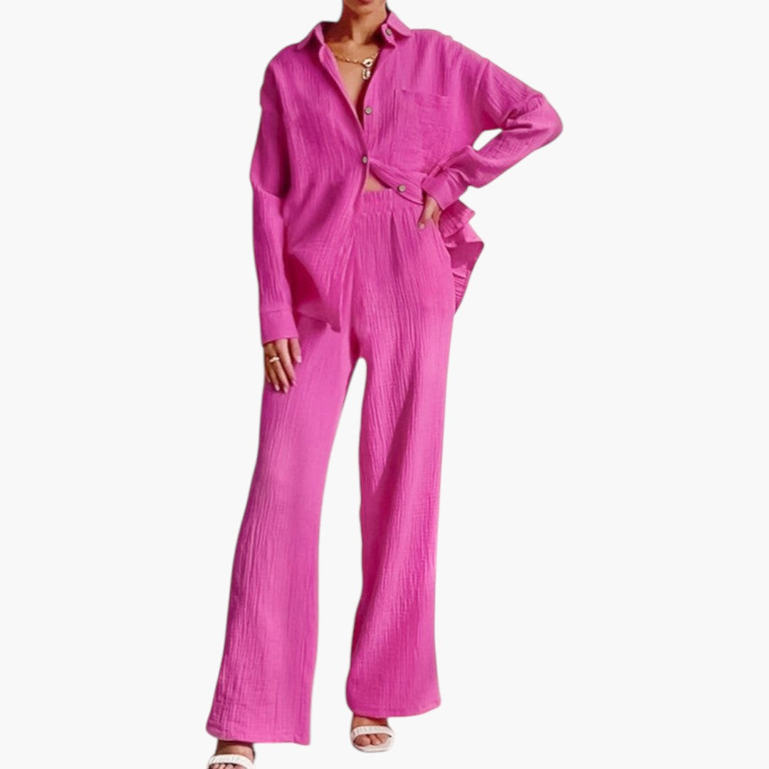 Completo due pezzi donna con camicia a bottoni