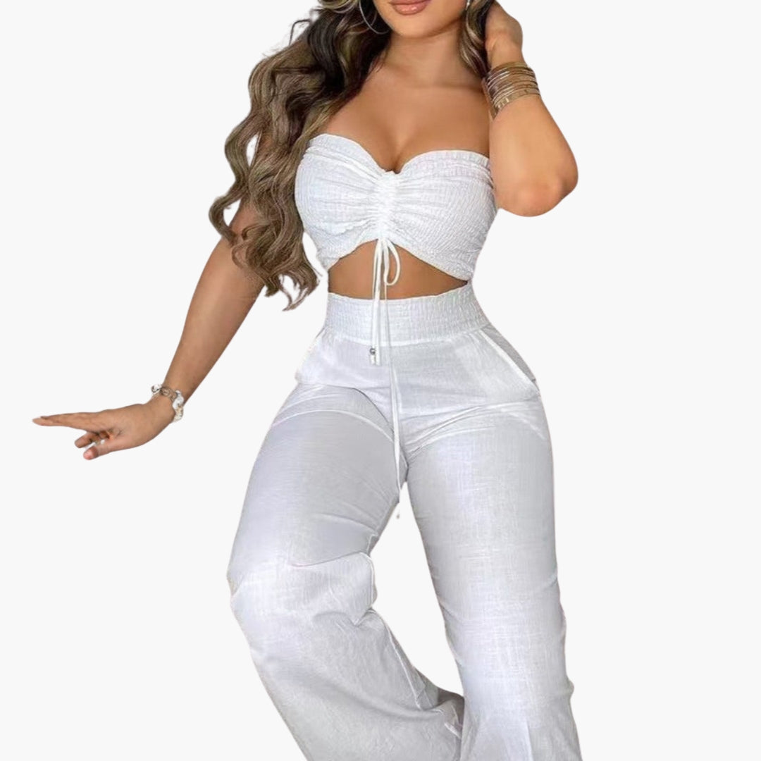 Conjunto de duas peças para mulher com top curto sem alças