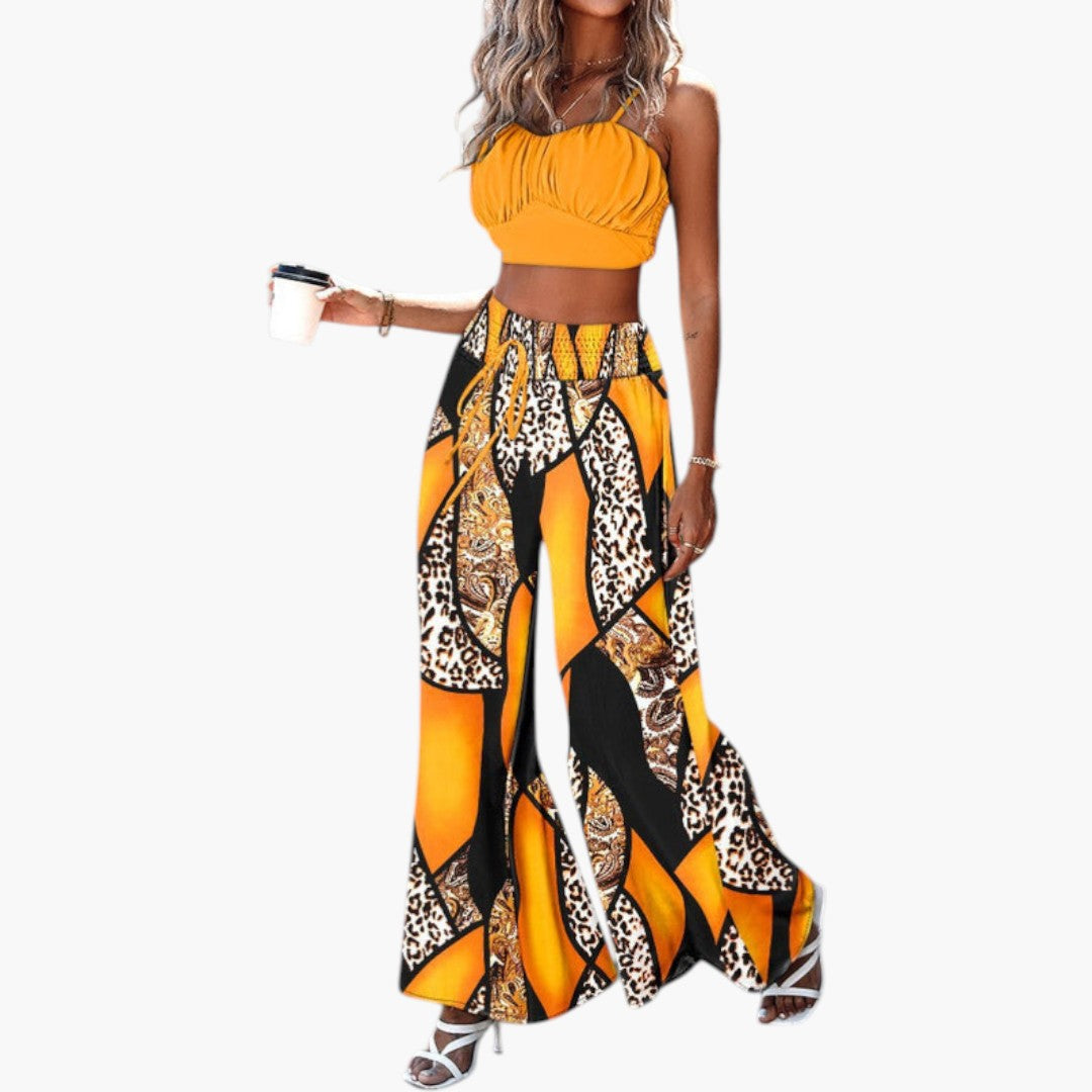 Completo due pezzi donna con pantaloni a gamba larga