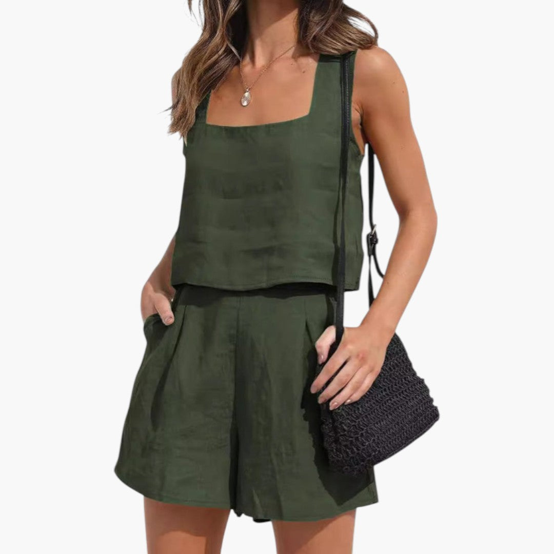 Completo estivo donna con top corto a scollo quadrato