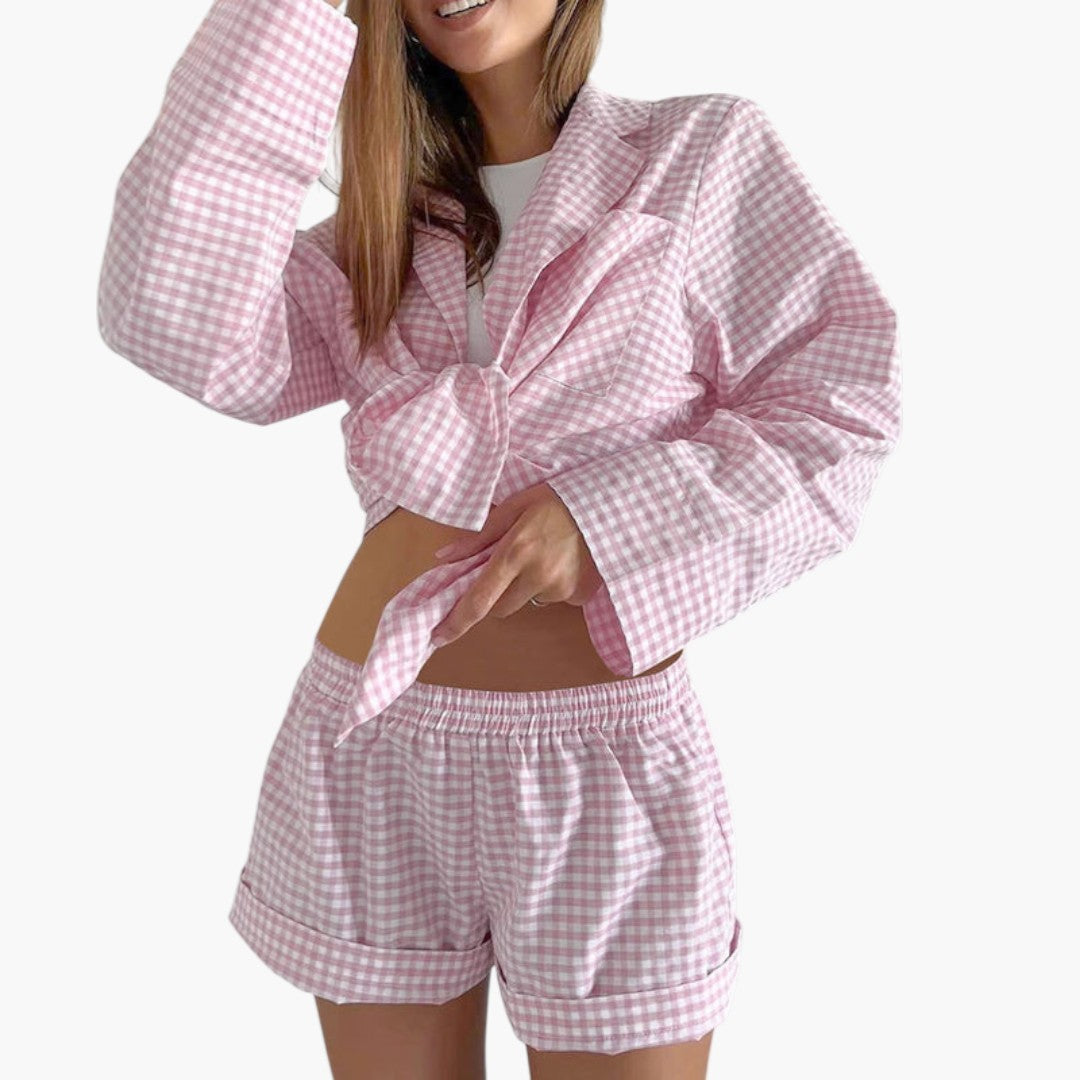 Completo donna due pezzi con top a quadretti vichy