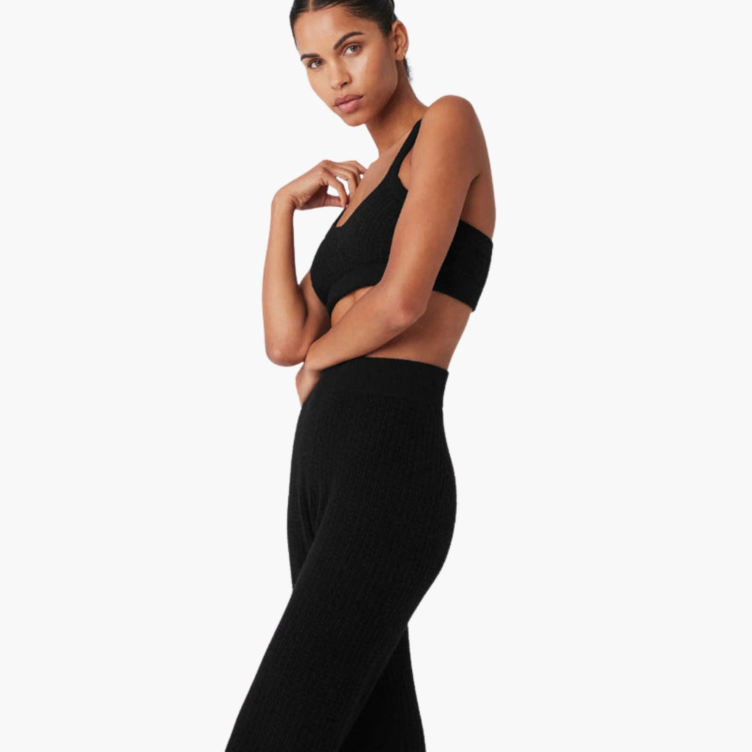 Women's ribbed knit set with cropped top