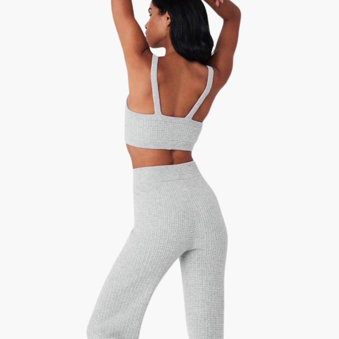 Women's ribbed knit set with cropped top