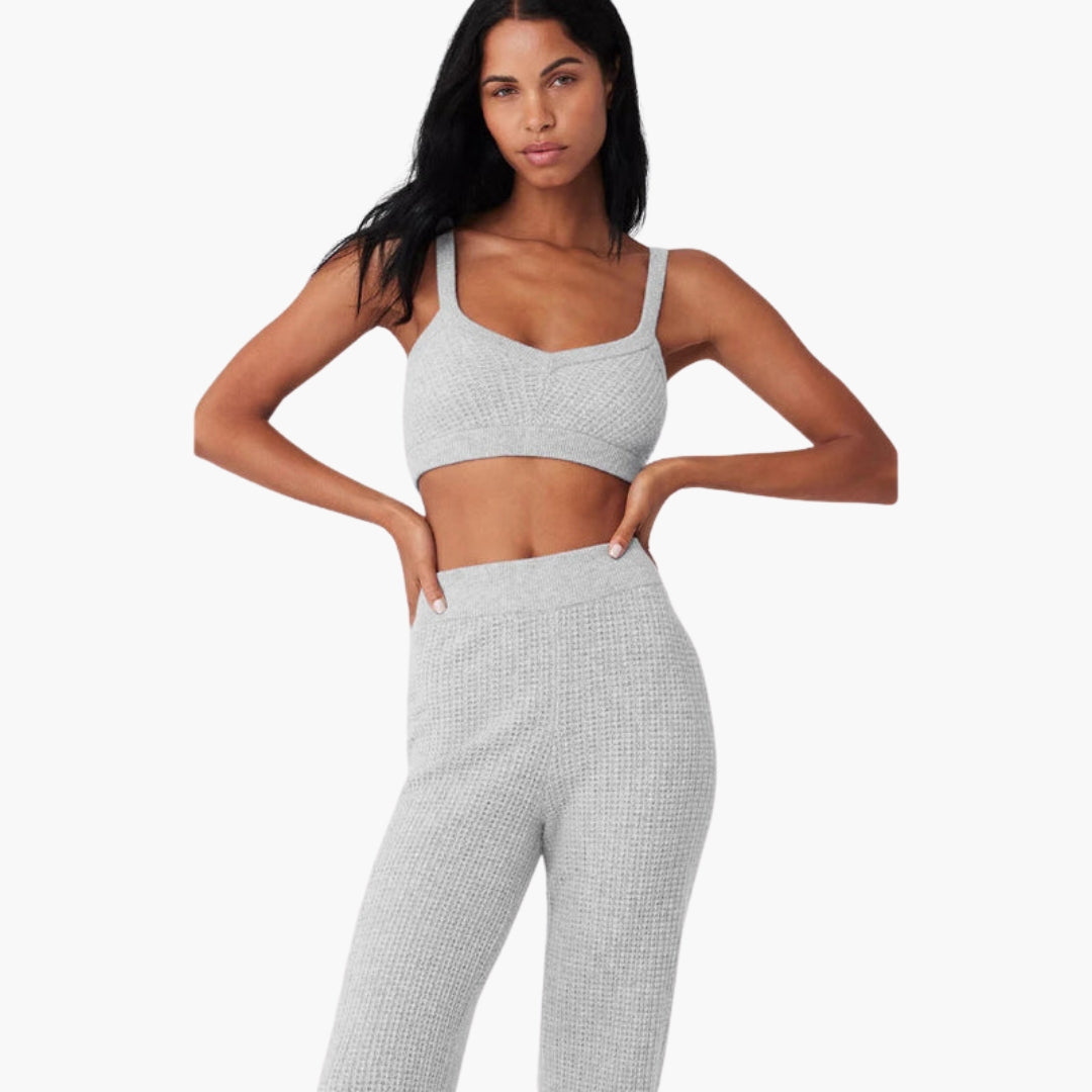 Women's ribbed knit set with cropped top