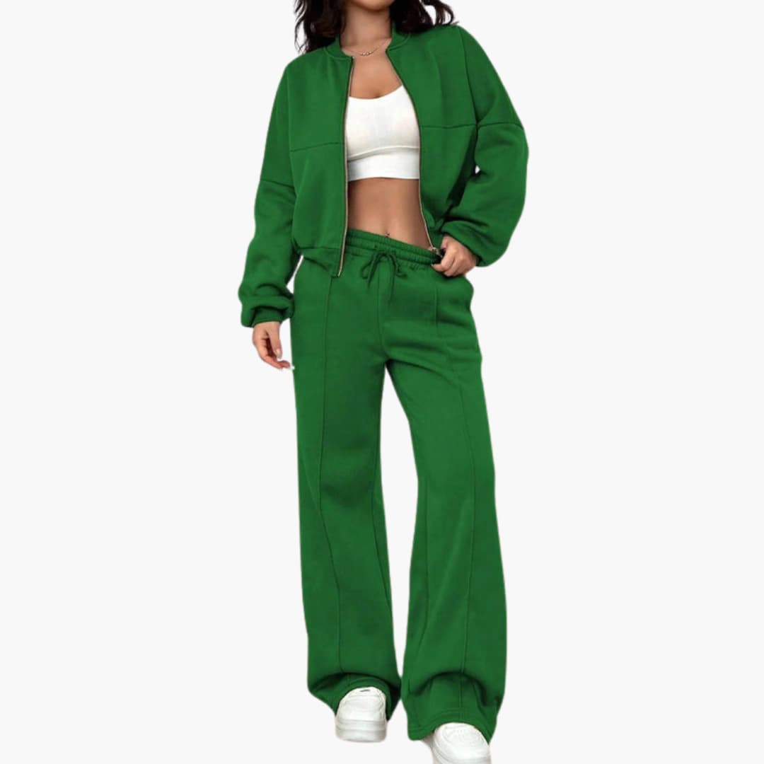 Ensemble femme veste bomber et pantalon avec fermeture zippée