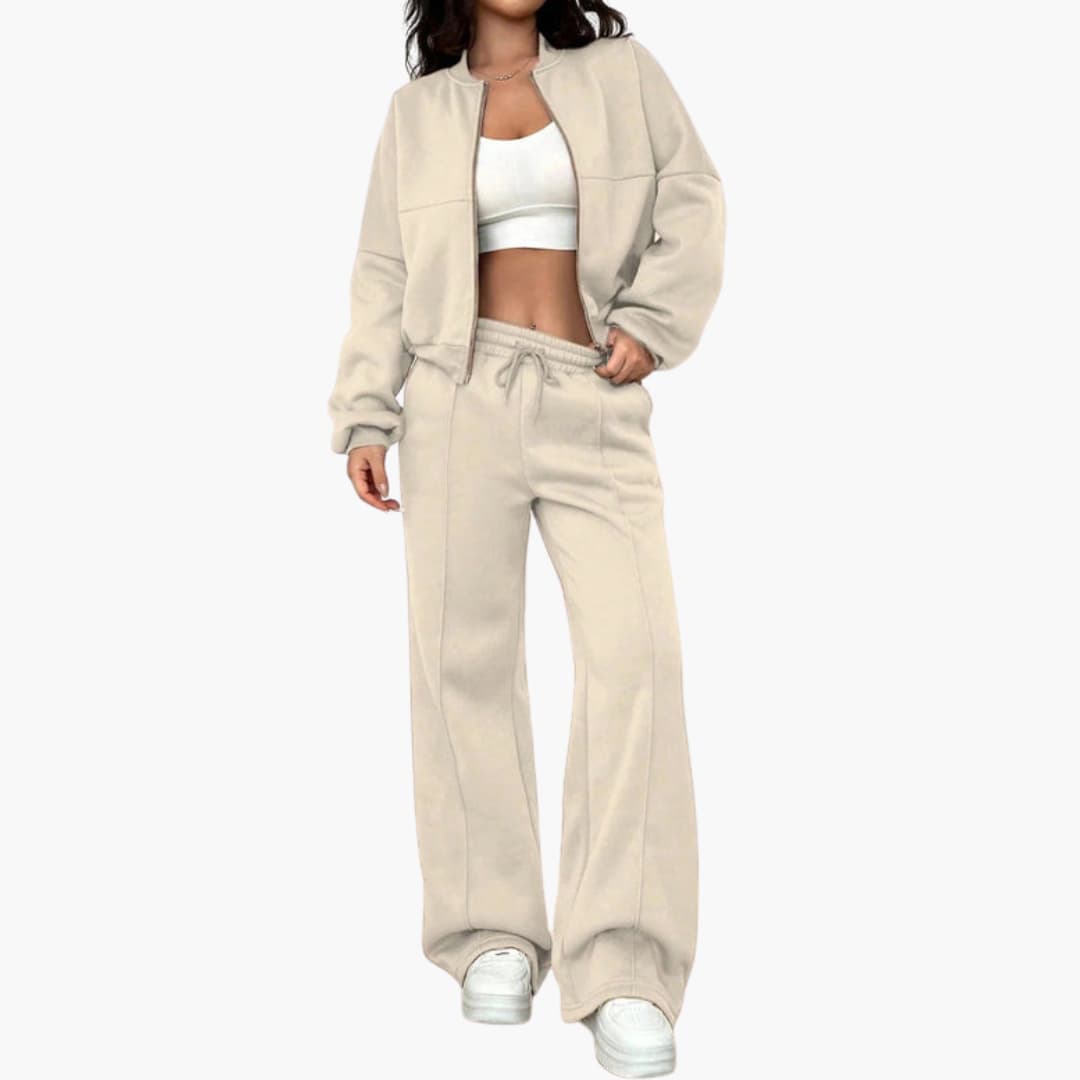 Ensemble femme veste bomber et pantalon avec fermeture zippée