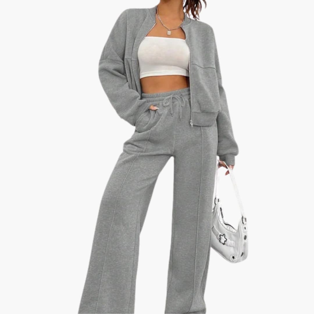 Ensemble femme veste bomber et pantalon avec fermeture zippée