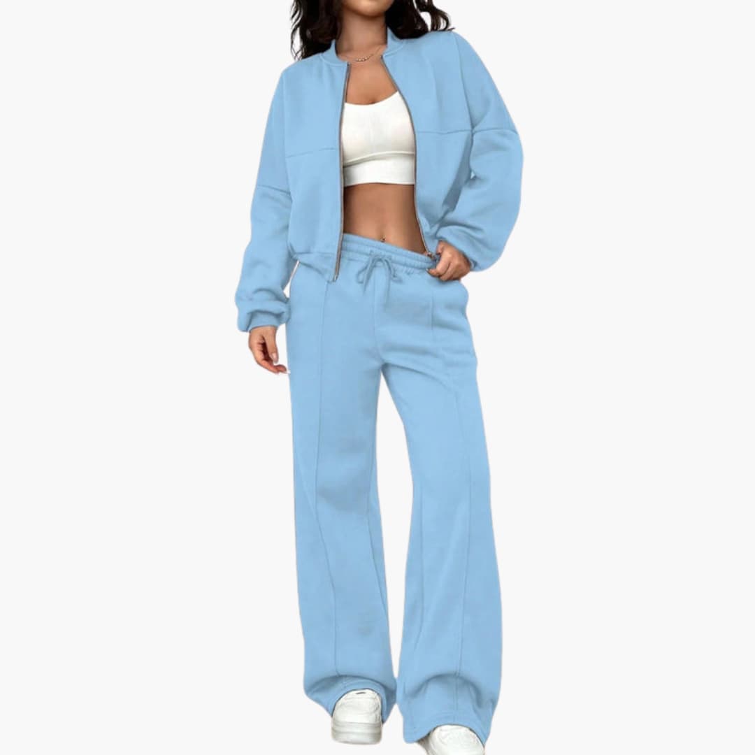 Ensemble femme veste bomber et pantalon avec fermeture zippée