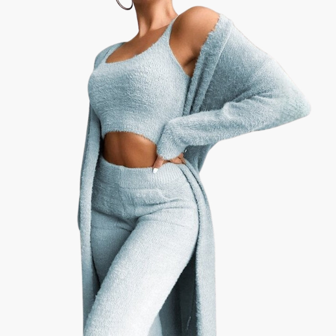Completo da soggiorno donna con top corto e cardigan aperto