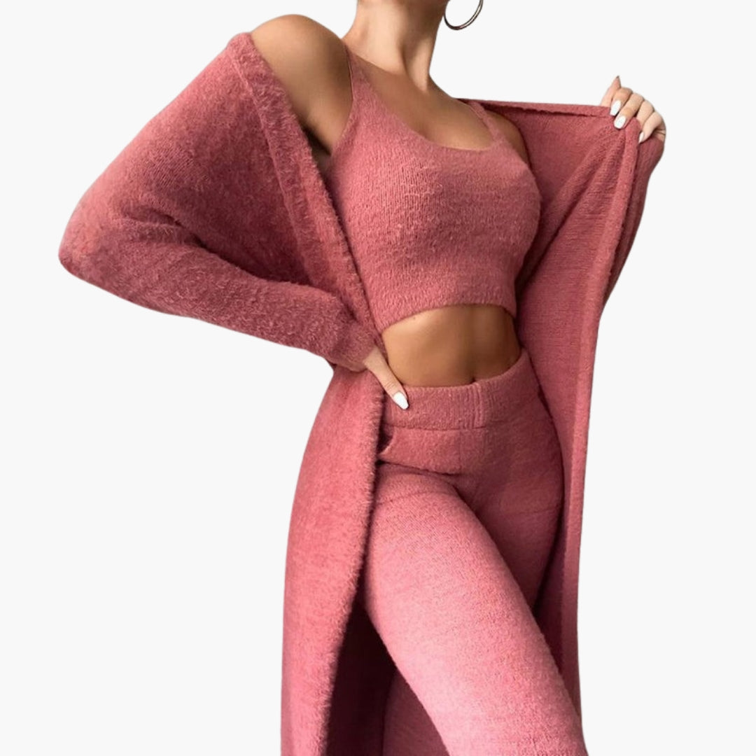 Completo da soggiorno donna con top corto e cardigan aperto