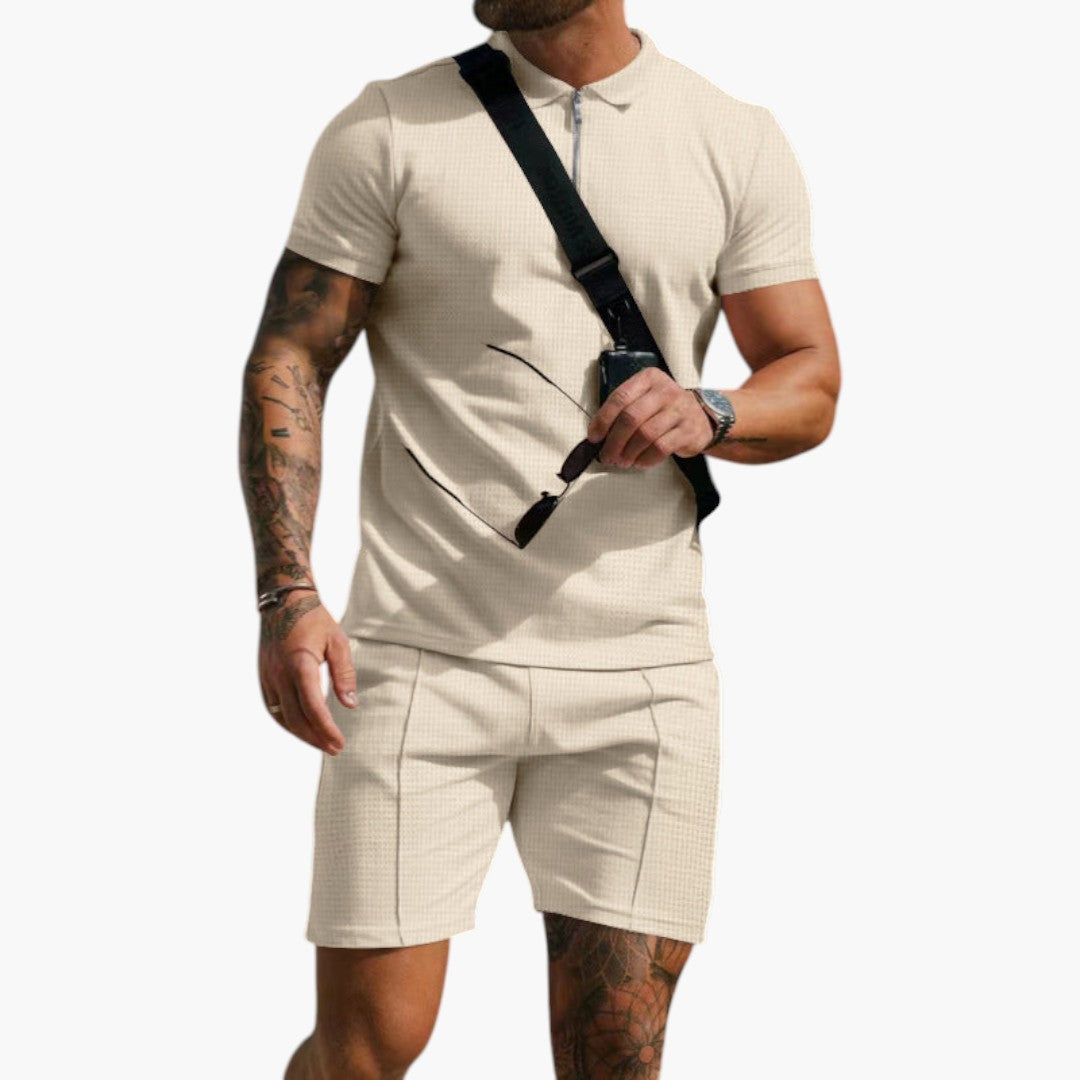 Ensemble polo et short homme avec fermeture zippée et poches