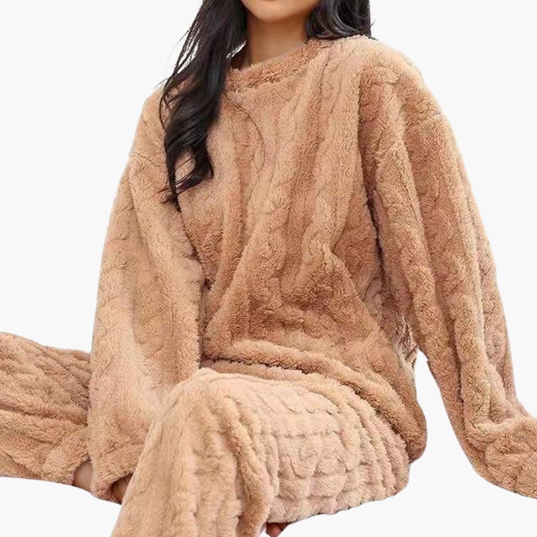 Ensemble pyjama polaire femme avec manches longues et taille élastique