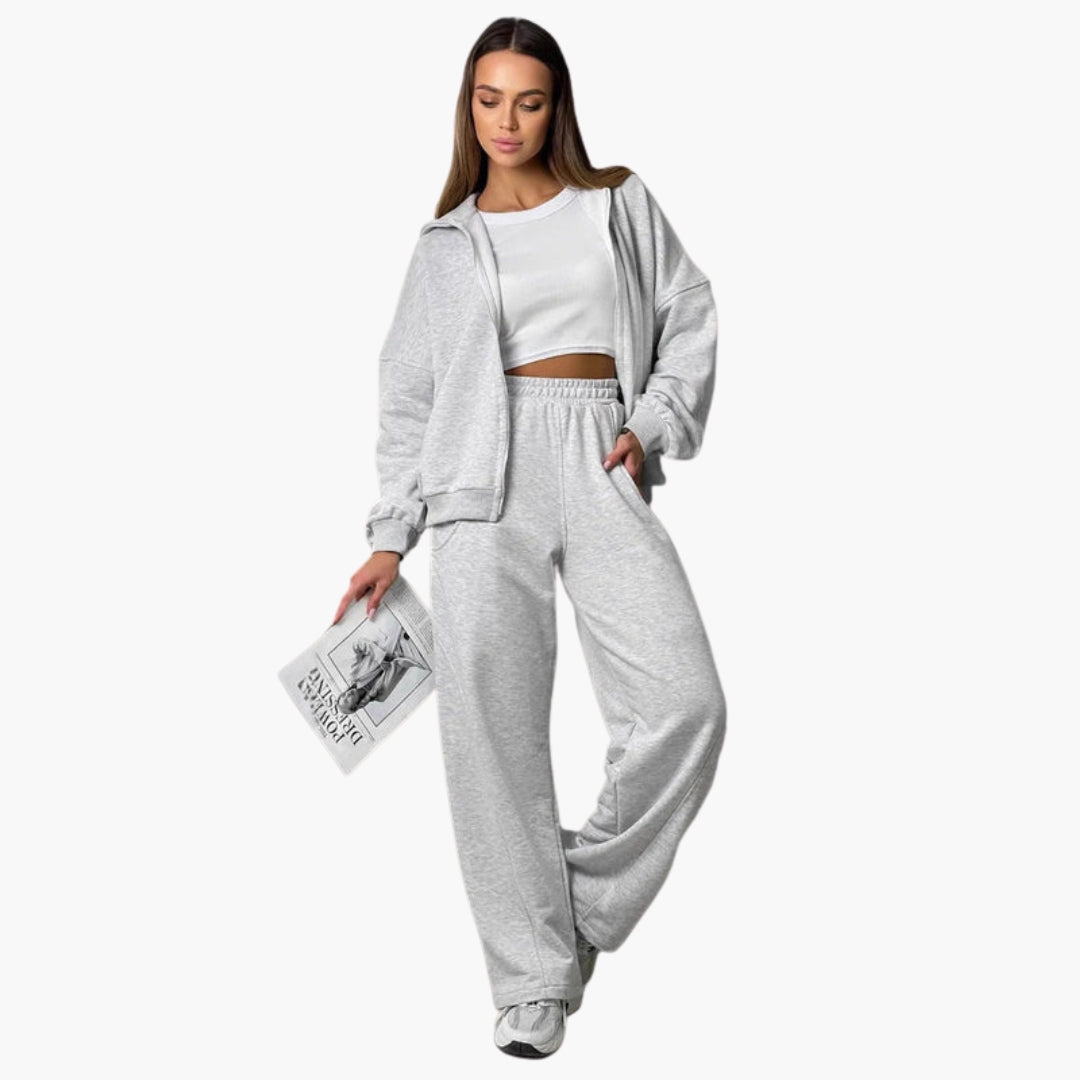 Damski oversize'owy zestaw bluza z kapturem z zamkiem błyskawicznym