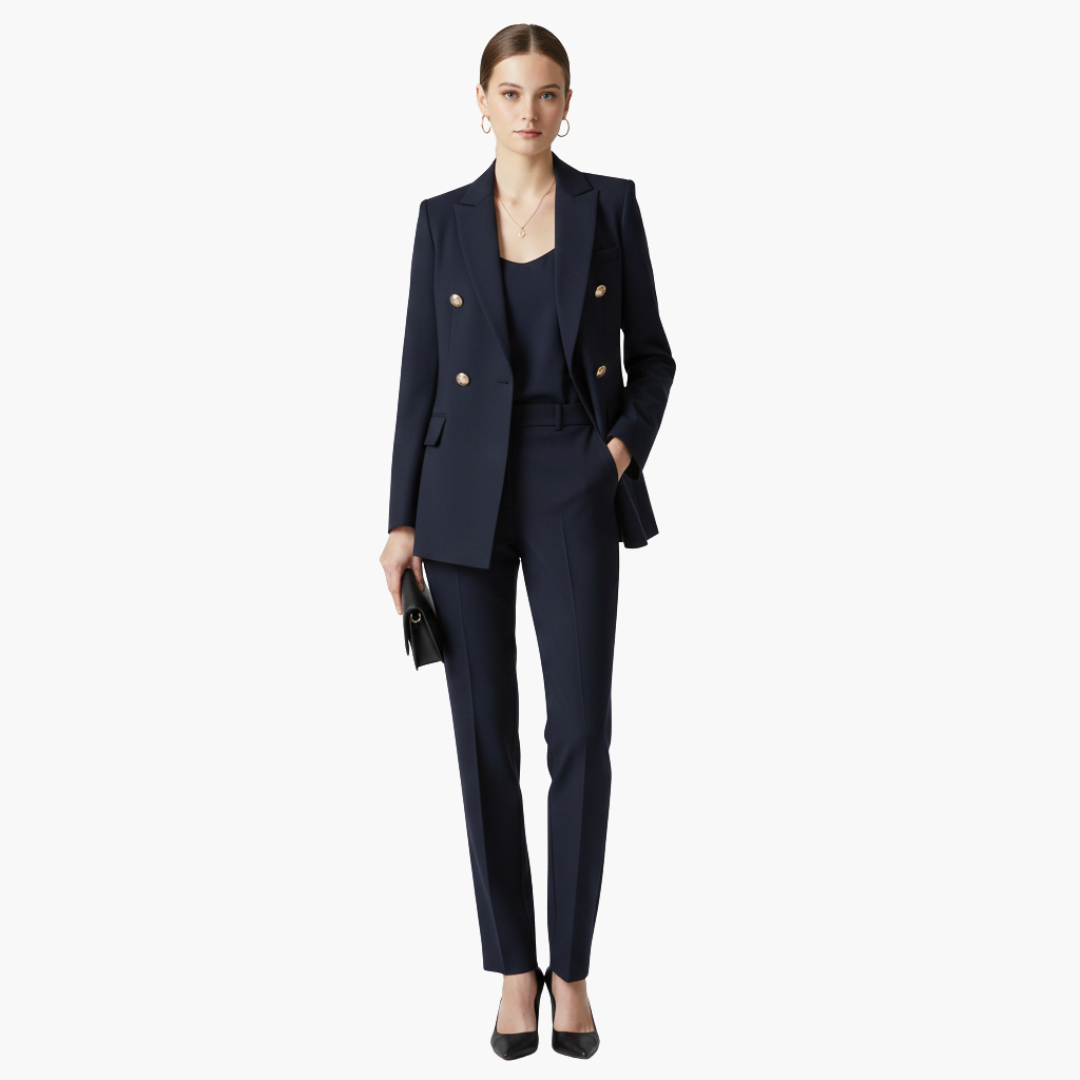 Ensemble tailleur femme avec blazer et pantalon droit