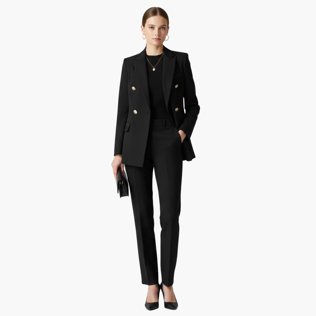Ensemble tailleur femme avec blazer et pantalon droit