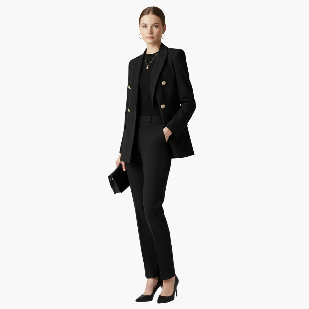 Ensemble tailleur femme avec blazer et pantalon droit