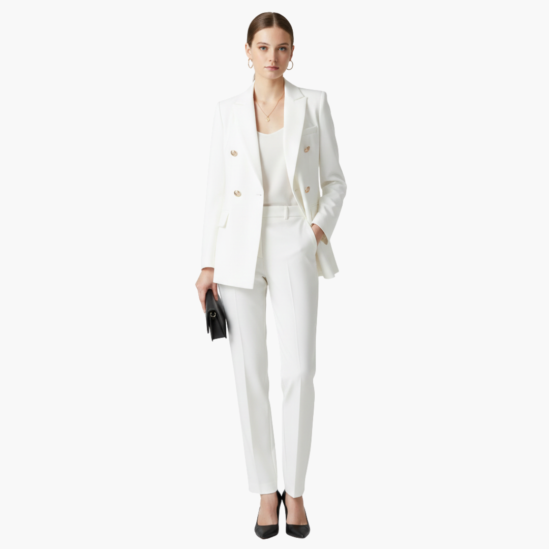 Ensemble tailleur femme avec blazer et pantalon droit