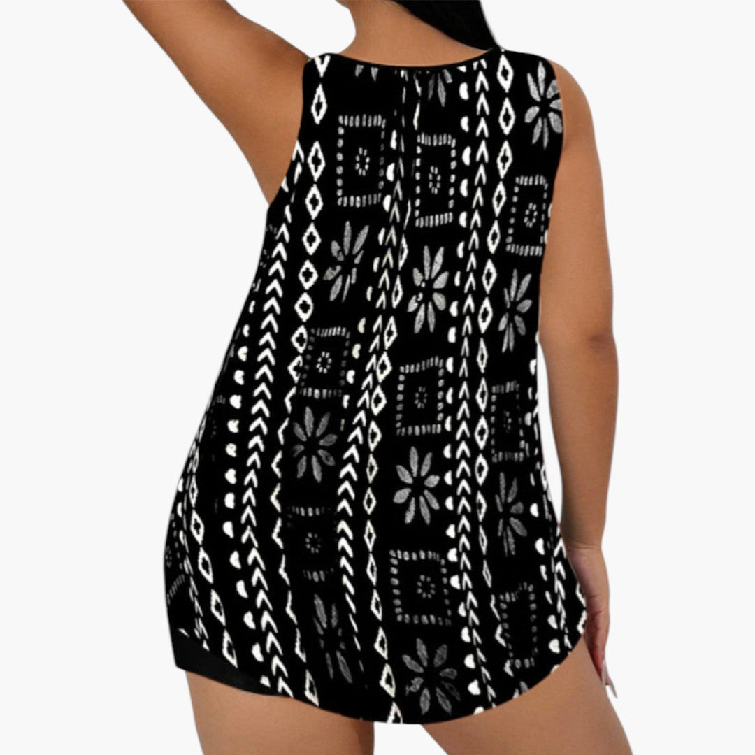 Tankini set voor dames met bedrukt bovenstuk en korte broek onderstuk