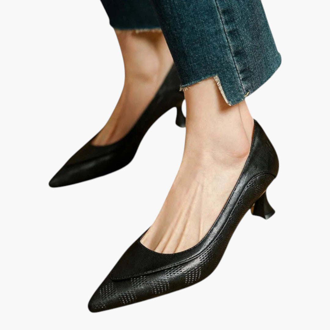Escarpins femmes en cuir a semelle rembourrée et talons kitten