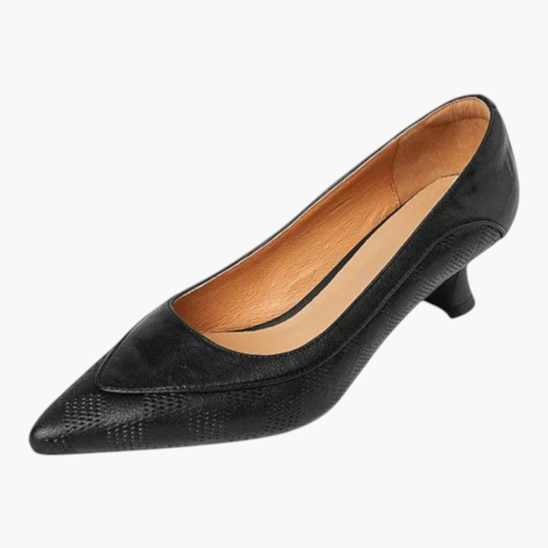 Escarpins femmes en cuir a semelle rembourrée et talons kitten