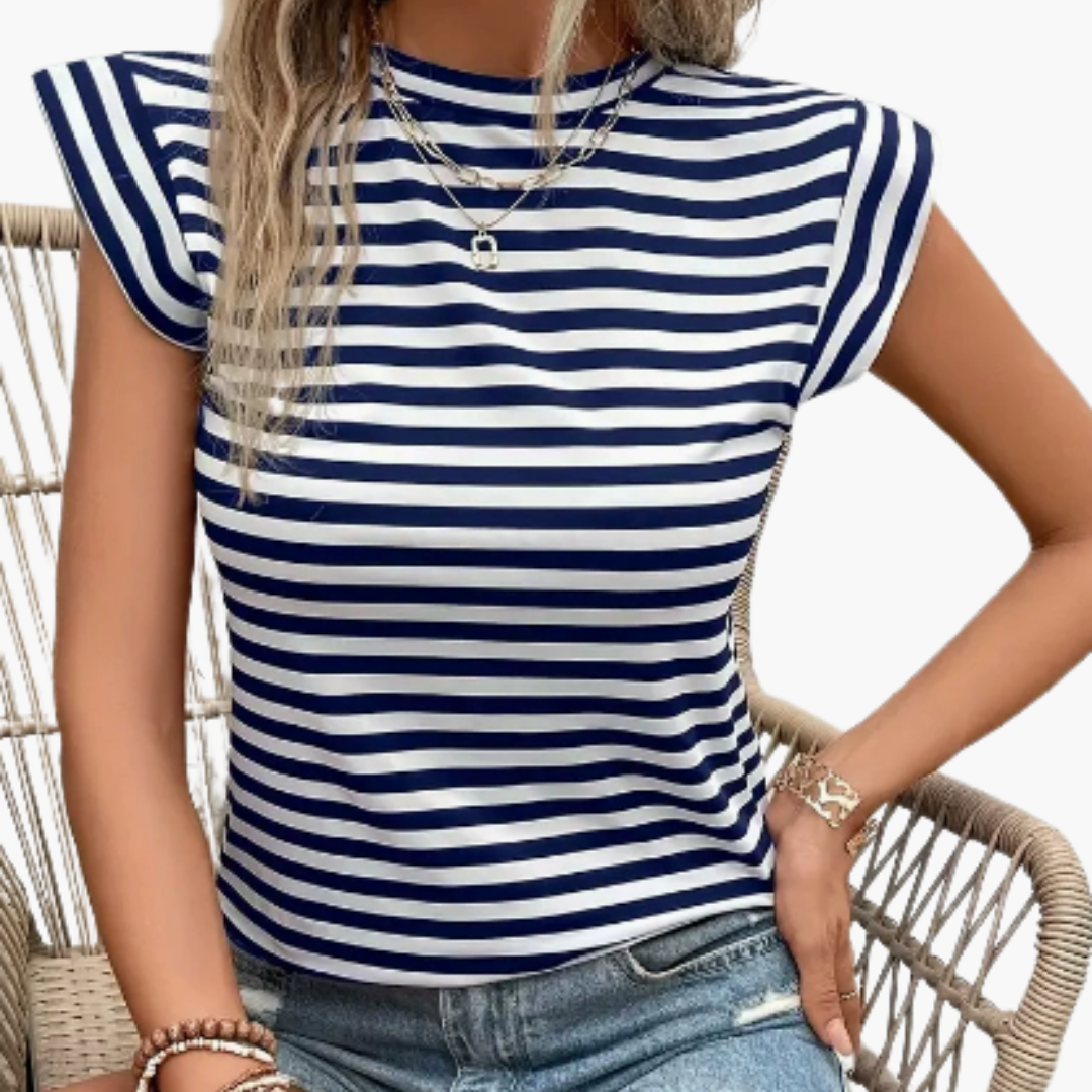 T-shirt donna con scollo rotondo e righe orizzontali