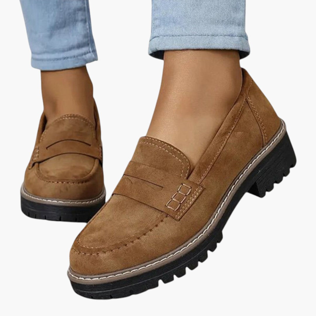 Femmes Mocassins en Suède a Semelle Antidérapante et Design Slip-On