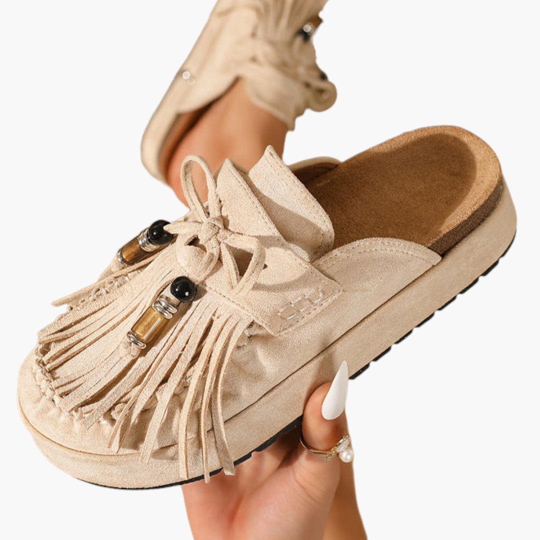 Femmes Mules Chaussures a Pompons et Semelle Plateforme